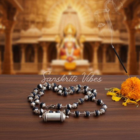 Buy Silver Narasimha Kavach Tulsi Mala Online – 8 mm Black Tulsi Beads with 92.5% Pure Silver - Retail Maharaj