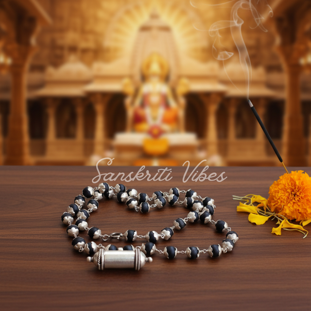 Buy Silver Narasimha Kavach Tulsi Mala Online – 8 mm Black Tulsi Beads with 92.5% Pure Silver - Retail Maharaj