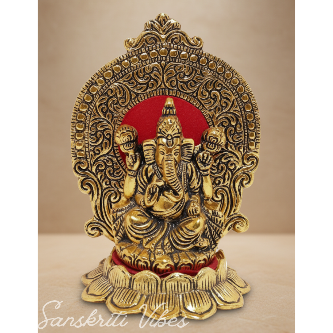 Golden Kamal Ganesha Decorative Showpiece Aluminium Ganesh Idol for Home Decor and Auspicious Gifting 16 cm - Retail Maharaj