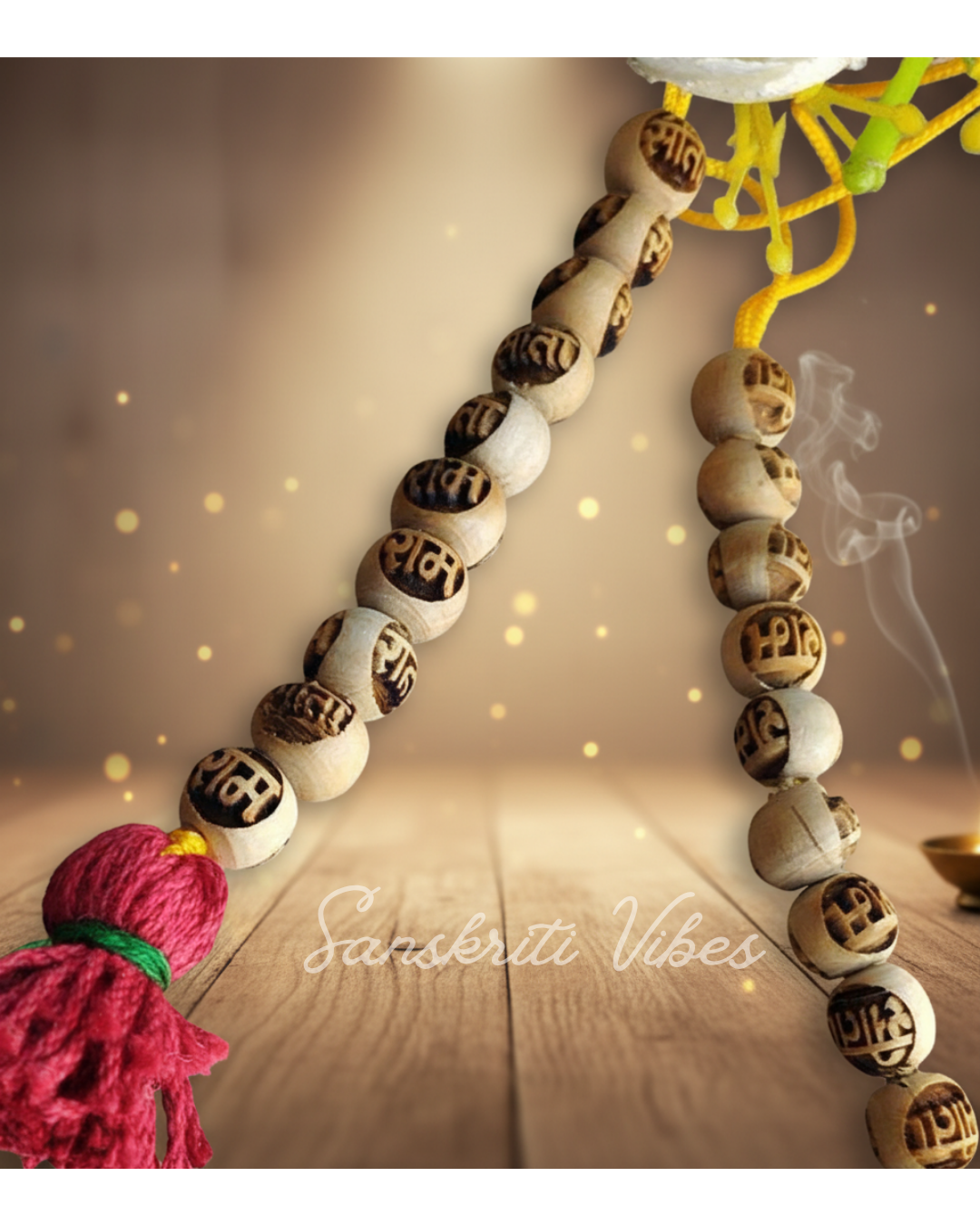 Sita Ram Tulsi Beads Counter Mala – 20-Bead 8mm Japa Beads for Shri Ram Devotion - Retail Maharaj