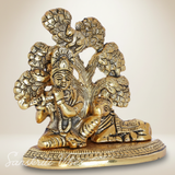 Metal Lord Krishna Playing Flute Sitting Under Tree with Cow Decorative Showpiece 13 cm - Retail Maharaj