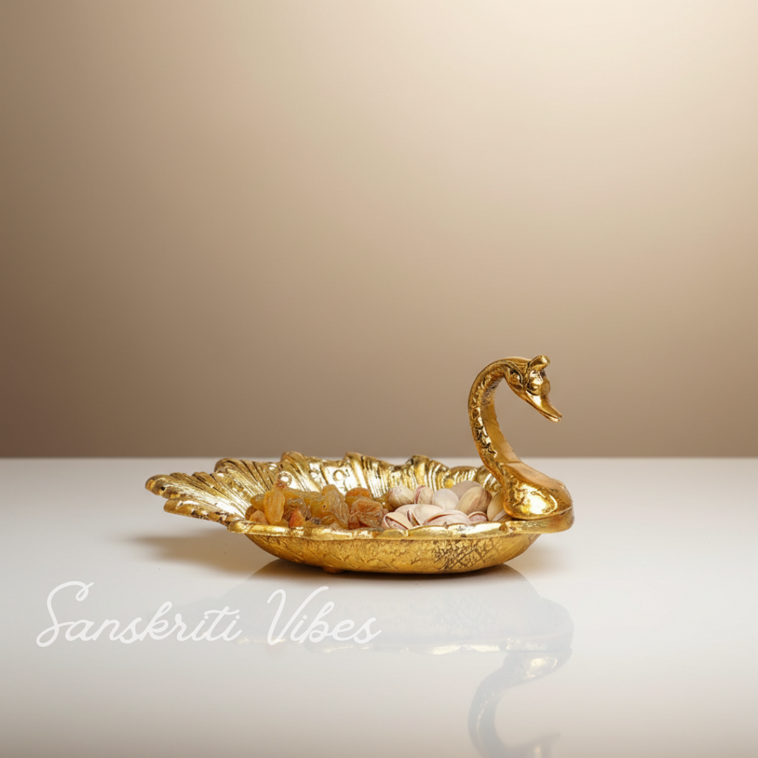 Aluminum Duck Shape Golden Finish Decorative Dry Fruit Tray Bowl for Table and Home Decoration - Retail Maharaj