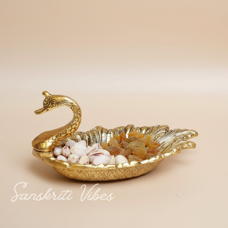 Aluminum Duck Shape Golden Finish Decorative Dry Fruit Tray Bowl for Table and Home Decoration - Retail Maharaj