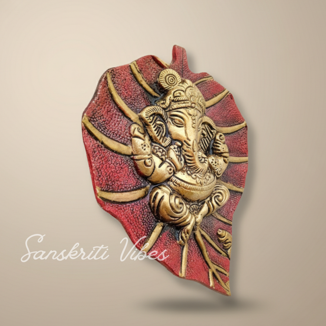 Metal Leaf Ganesha Ji Wall Hanging Sculpture Patta Ganesh Idol Lucky Feng Shui Wall Decor for Home and Auspicious Gifting - Retail Maharaj