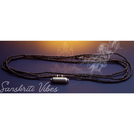 Three Round Shyma Kanthi Mala with Silver Narasimhadev Kavacha – 49 Inch 92.5% Pure Silver Tulsi Beads Spiritual Jewelry - Retail Maharaj