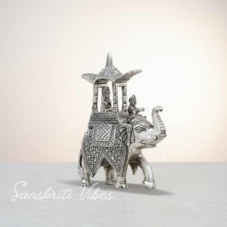 Handcrafted Metal Elephant Kondapalli Maharaj Ambari Rajasthani Rajwadi Elephant Showpiece Statue Silver Finish – 24 cm Height - Retail Maharaj