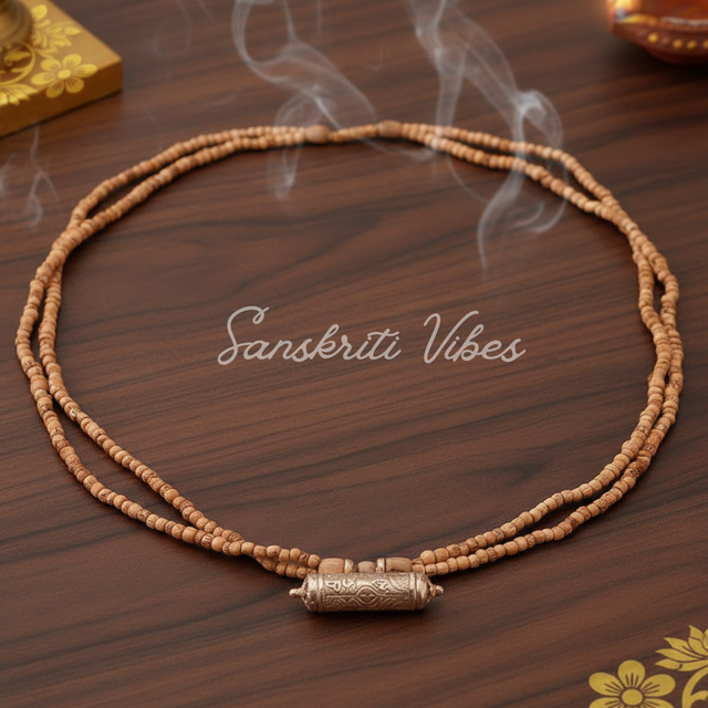 2 Layer Kanthi Mala with Silver Narasimhadev Kavacha – Handmade 92.5% Pure Silver Spiritual Jewelry - Retail Maharaj