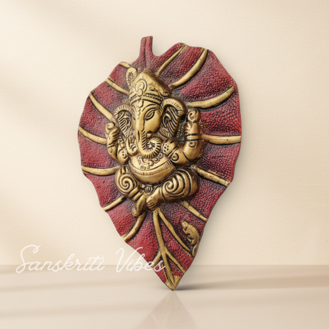 Metal Leaf Ganesha Ji Wall Hanging Sculpture Patta Ganesh Idol Lucky Feng Shui Wall Decor for Home and Auspicious Gifting - Retail Maharaj