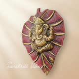 Metal Leaf Ganesha Ji Wall Hanging Sculpture Patta Ganesh Idol Lucky Feng Shui Wall Decor for Home and Auspicious Gifting - Retail Maharaj