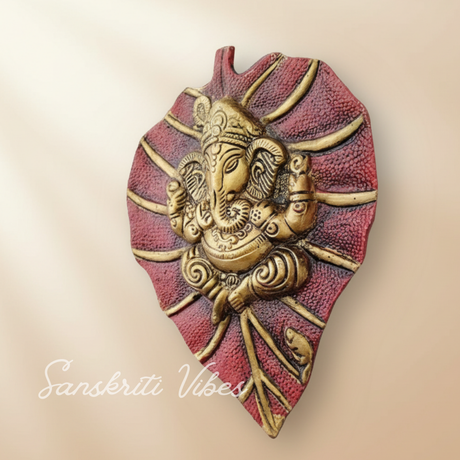 Metal Leaf Ganesha Ji Wall Hanging Sculpture Patta Ganesh Idol Lucky Feng Shui Wall Decor for Home and Auspicious Gifting - Retail Maharaj