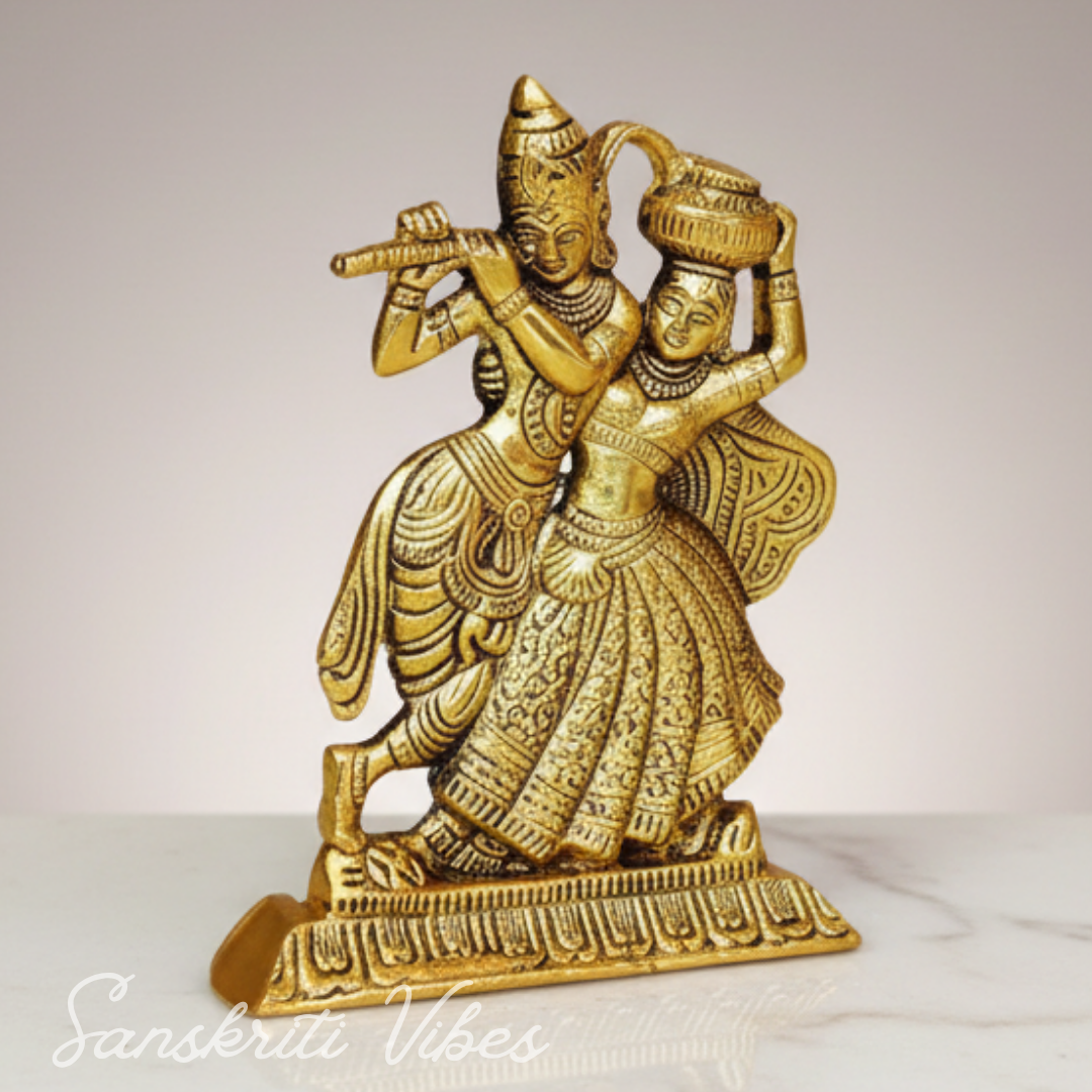 Golden Finish Dancing Radha Krishna Idol Aluminium Decorative Showpiece for Home Decor and Gifting - Retail Maharaj