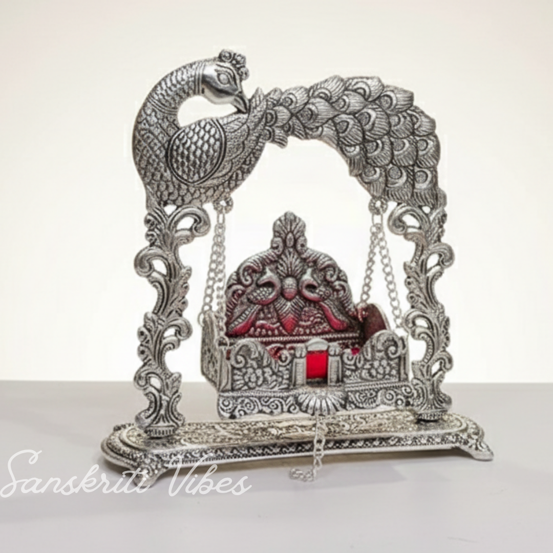 Metal Laddu Gopal Jhula – Silver-Plated Decorative Krishna Palna for Home, Temple, Office & Festive Gifting - Retail Maharaj