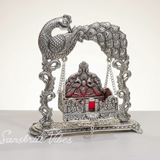 Metal Laddu Gopal Jhula – Silver-Plated Decorative Krishna Palna for Home, Temple, Office & Festive Gifting - Retail Maharaj