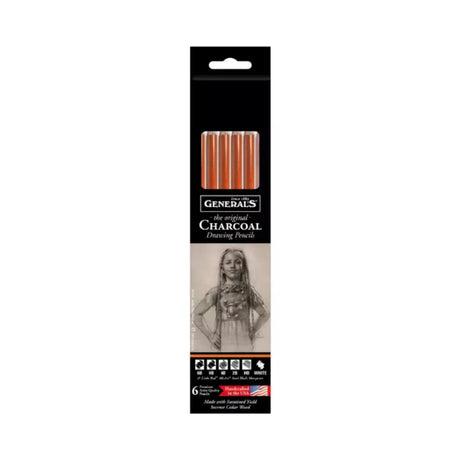 General Charcoal Pencil Set of 6 for Drawing Sketching and Shading Artists - Retail Maharaj