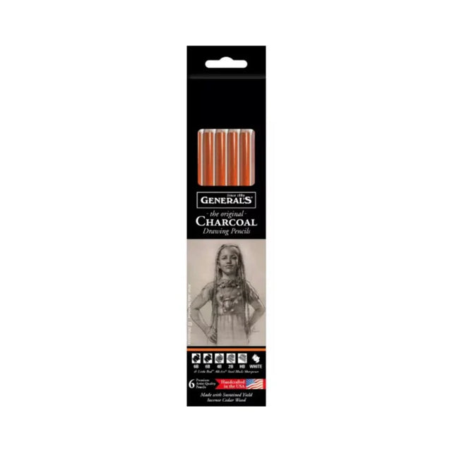 General Charcoal Pencil Set of 6 for Drawing Sketching and Shading Artists - Retail Maharaj