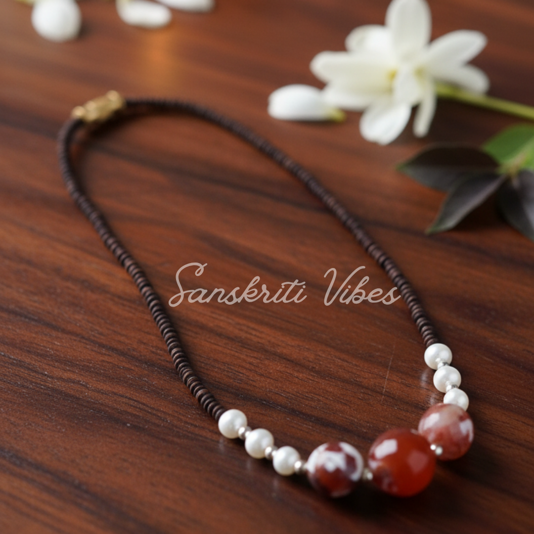 Original Black Tulsi Kanthi Mala with Real Pearl and 92.5 Silver | Handcrafted Spiritual Necklace for Peace, Protection and Positive Energy - Retail Maharaj