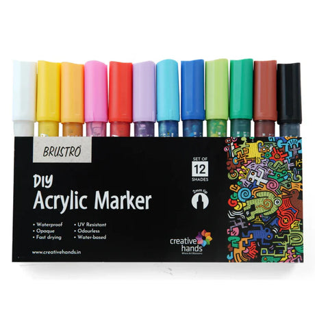 Brustro DIY Acrylic Marker Set 12 Vibrant Colours for Artists - Retail Maharaj
