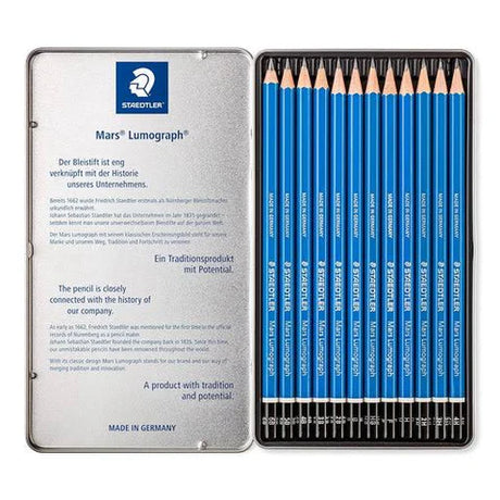 Staedtler Mars Lumograph Professional Graphite Drawing Pencil Set of 12 for Sketching and Shading - Retail Maharaj