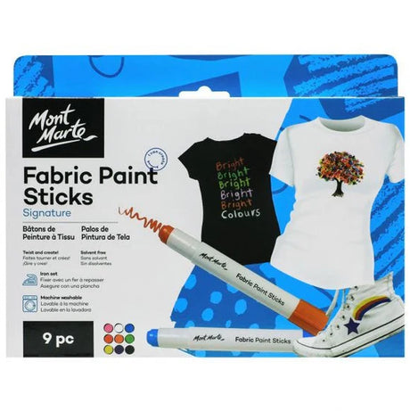 Mont Marte Fabric Paint Sticks Set 9 Shades - Retail Maharaj