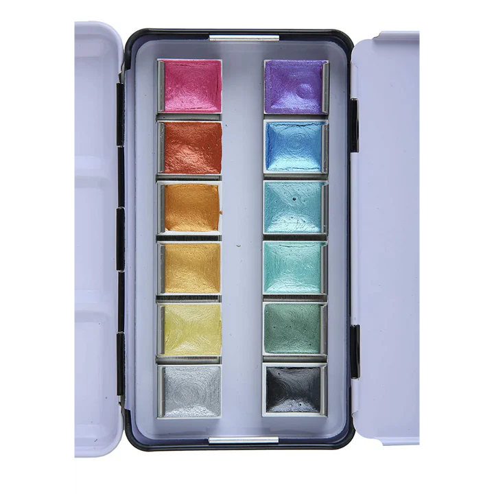 Brustro Metallic Watercolour Set of 12 Half Pans - Retail Maharaj