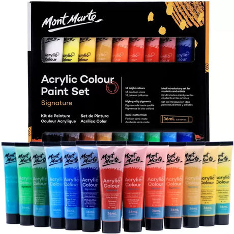 Mont Marte Acrylic Colour Paint Set 18 Pieces 36ml Tubes - Retail Maharaj
