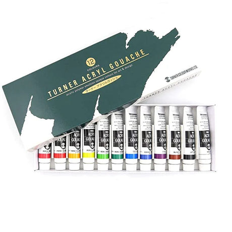 Turner Acrylic Gouache Colour Paint Set 12 Tubes 11ml Each - Retail Maharaj
