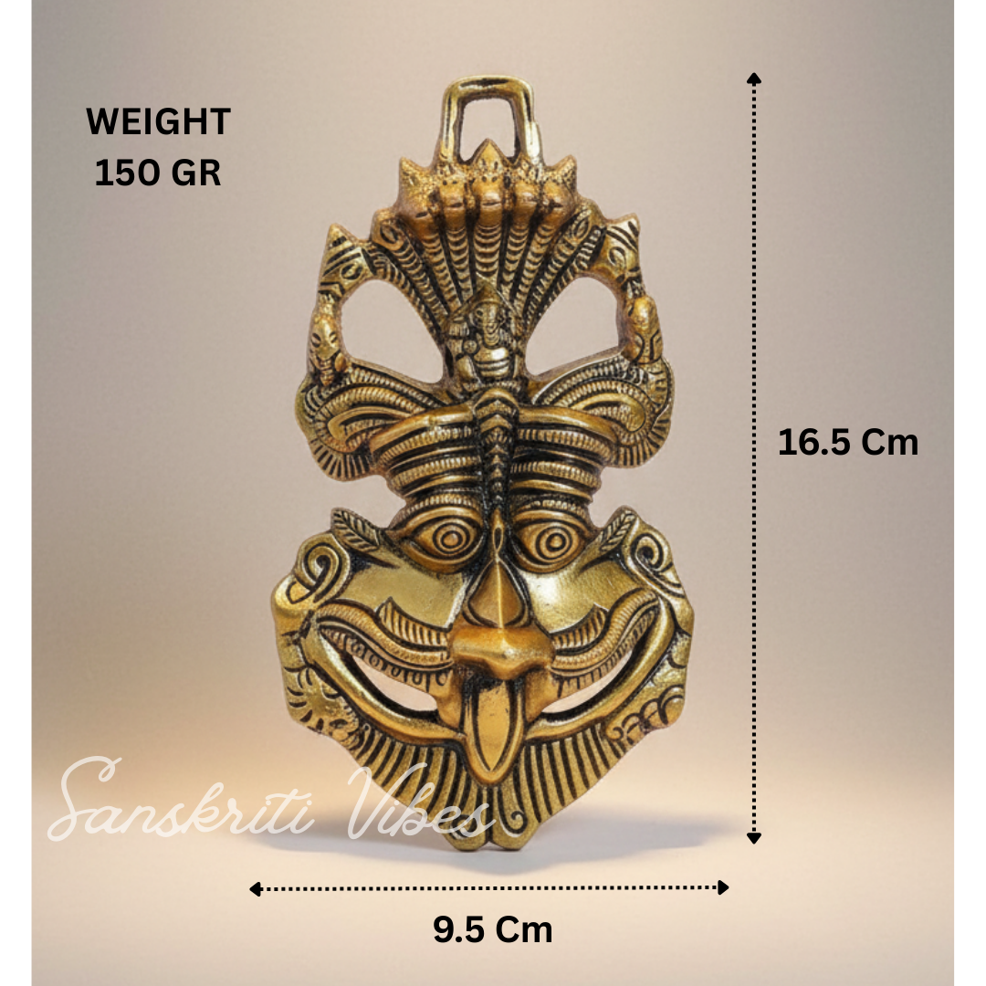 Metal Feng Shui Vastu Nazar Battu Wall Hanging with Naag Ganesha Suraksha Kawach Mask for Evil Eye Protection (Glossy Finish, Metal, Made in India)