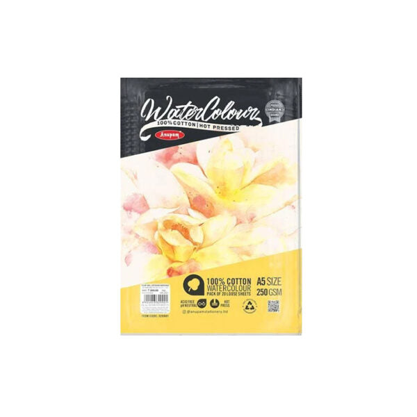 Anupam 100 Percent Cotton Hot Press Watercolour Paper Loose Sheets 250 GSM - Retail Maharaj