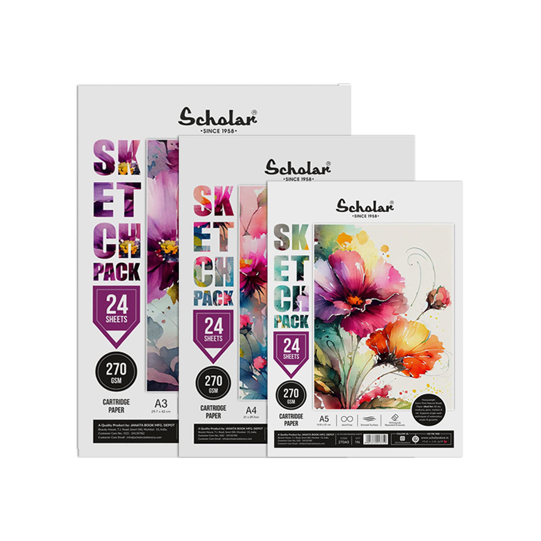 Scholar Heavyweight Sketch Pack Loose Drawing Paper Sheets 270 GSM - Retail Maharaj