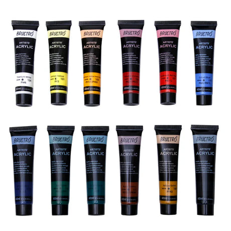 BRUSTRO Artists Acrylic Colour Paint Set of 12 Tubes 40ml Each - Retail Maharaj