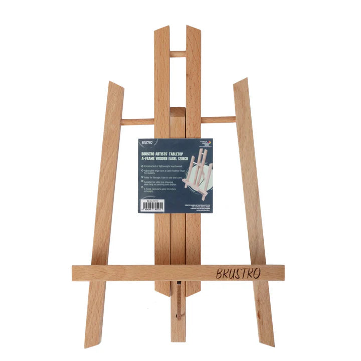 Brustro 12" A-Frame Wooden Tabletop Easel – Lightweight Beechwood, Foldable, Adjustable Legs - Retail Maharaj