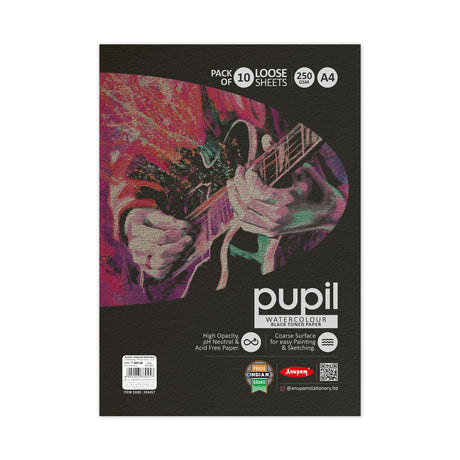 Anupam Pupil Black Toned Watercolour Paper A4 250 GSM Loose Sheets - Retail Maharaj