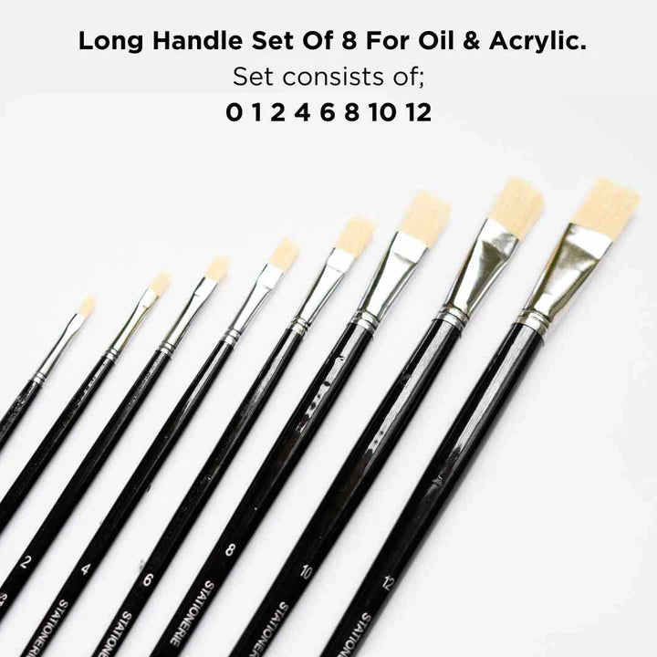 Retail Maharaj Flat Brush Set of 8 Chungking Hog Bristles 11 Inch Long Handle - Retail Maharaj