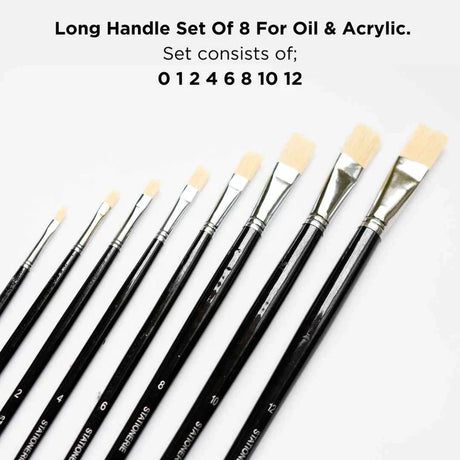 Retail Maharaj Flat Brush Set of 8 Chungking Hog Bristles 11 Inch Long Handle - Retail Maharaj