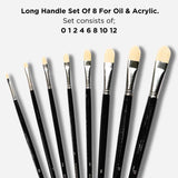 Retail Maharaj Filbert Chungking Hog Brush Set Of 8, Long Handle 11'' - Retail Maharaj
