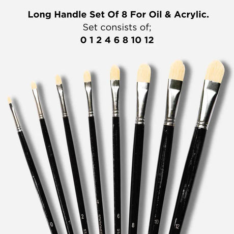 Retail Maharaj Filbert Chungking Hog Brush Set Of 8, Long Handle 11'' - Retail Maharaj
