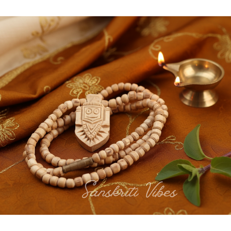 Shri Jagannath Ji Tulsi Mala with Handmade Pendant | Sacred Tulsi Beads Rosary for Devotion, Meditation & Spiritual Blessings - Retail Maharaj