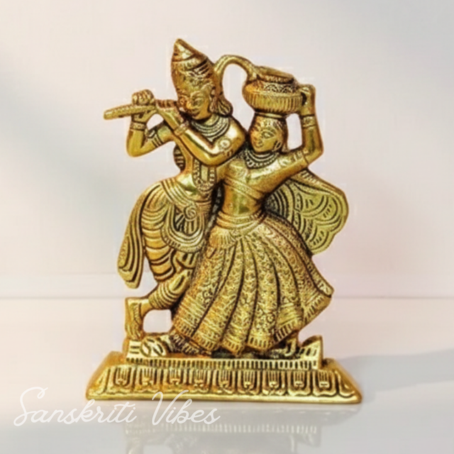 Golden Finish Dancing Radha Krishna Idol Aluminium Decorative Showpiece for Home Decor and Gifting - Retail Maharaj