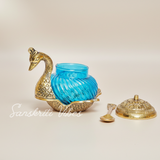 Metal Duck Shape Glass Bowl with Spoon Gold Finish Dry Fruit and Saunf Supari Tray Decorative Showpiece for Home and Office - Retail Maharaj