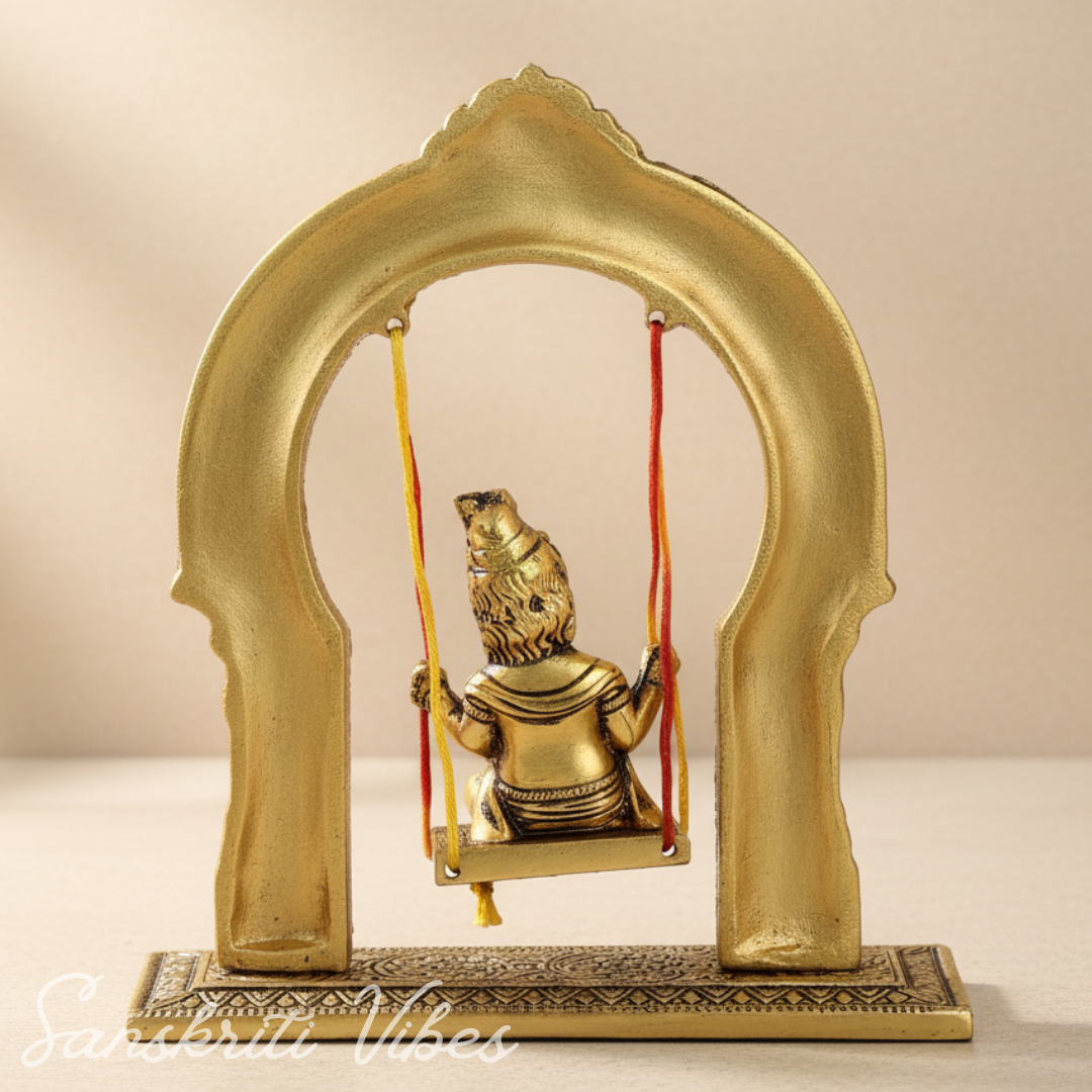 Bal Krishna Jhoola Showpiece for Gifting Metal Handicraft 9 Inches Aluminium Decorative Jhula Idol - Retail Maharaj