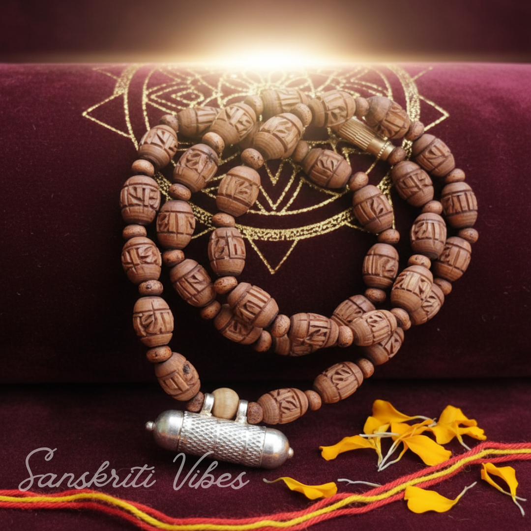 Narsimha Kavach Necklace with Shyma Original Tulsi Beads Mala – 20 Inch 92.5% Pure Silver Spiritual Jewelry - Retail Maharaj