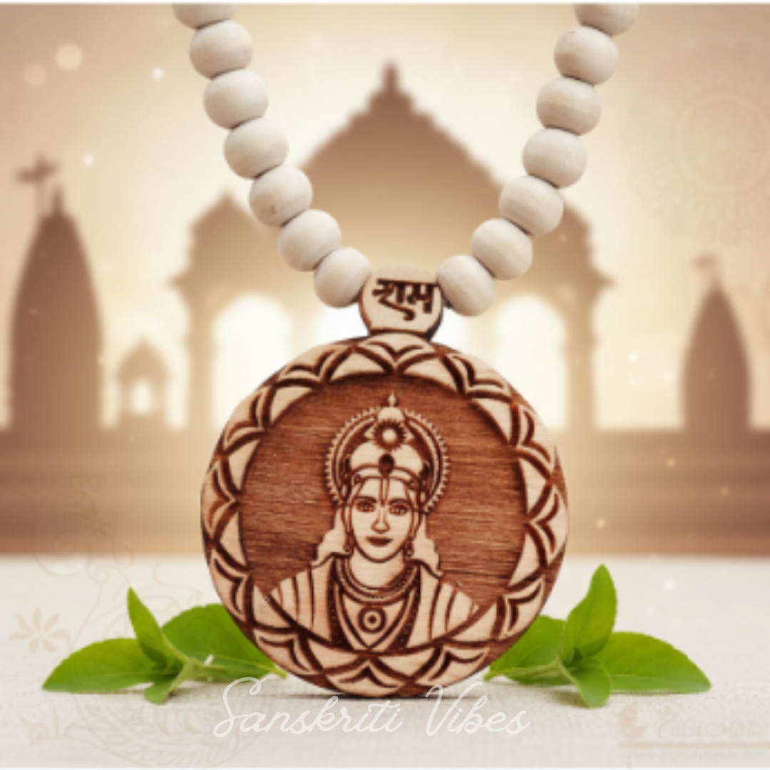 Mere Prabhu Shri Ram Tulsi Locket Mala | Sacred Tulsi Beads Rosary for Devotion, Meditation & Spiritual Blessings - Retail Maharaj