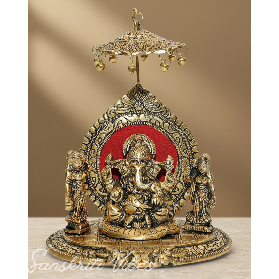 Riddhi Siddhi Ganesha Metal Statue for Temple Pooja – Handcrafted Aluminium Ganpati Idol for Worship & Home Decor (Glossy Finish, Made in India)
