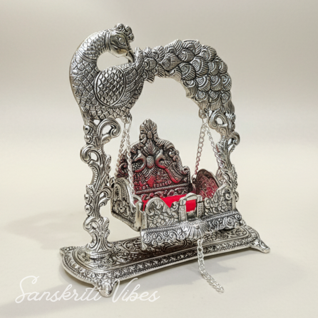 Metal Laddu Gopal Jhula – Silver-Plated Decorative Krishna Palna for Home, Temple, Office & Festive Gifting - Retail Maharaj