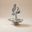Traditional Silver-Plated Peacock Pooja Thali with 5-Compartment Diya Stand Ornate Design - Retail Maharaj