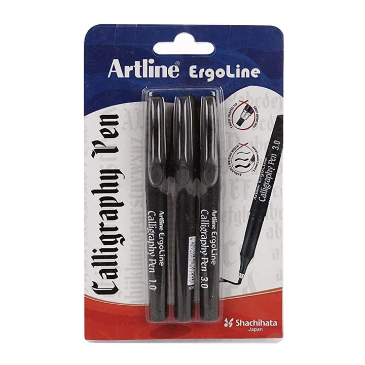 Artline Ergoline Calligraphy Pen Set – 1.0, 2.0, and 3.0 mm Tips, Black - Retail Maharaj