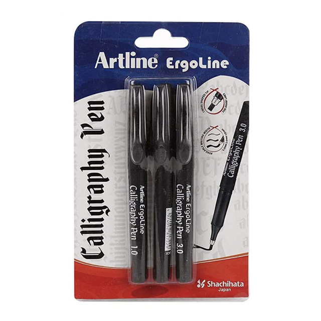 Artline Ergoline Calligraphy Pen Set – 1.0, 2.0, and 3.0 mm Tips, Black - Retail Maharaj