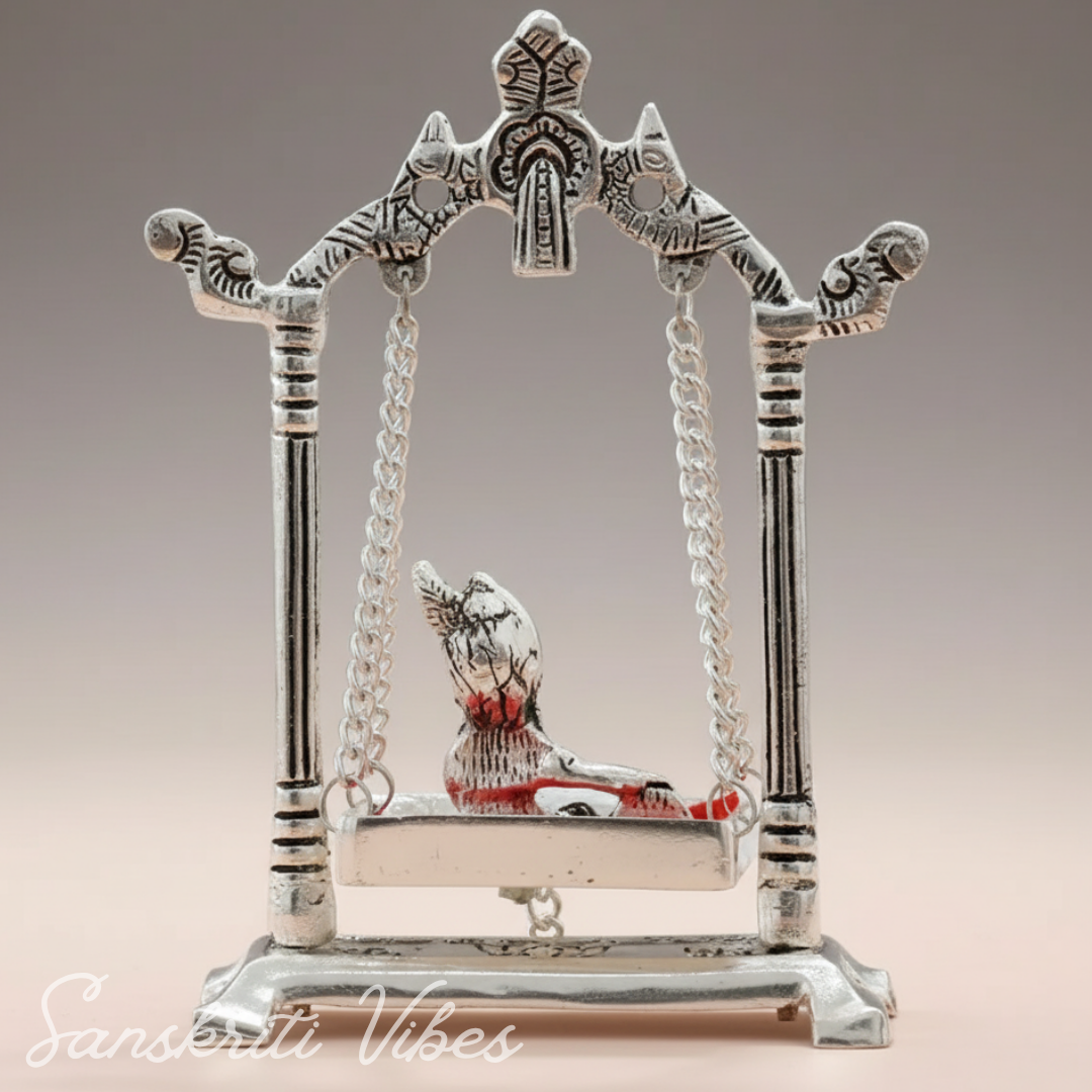 Laddu Gopal on Jhulla Palana Gold Plated Metal Statue Krishna Murti Showpiece for Home, Office Table & Car Dashboard Decor - Retail Maharaj