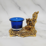White Metal Gold Plated Krishna Matki Laddu Gopal with Candle Holder Decorative Showpiece 21 cm Brass Idol - Retail Maharaj