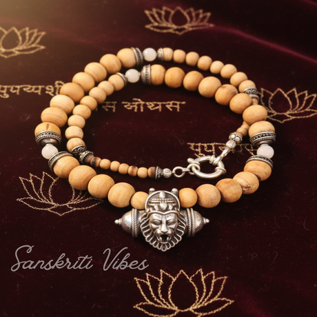Sterling Silver Divine Narasimha Kavacha with Holy Tulsi Beads – 20 Inch 92.5% Pure Silver 10 mm Spiritual Mala - Retail Maharaj